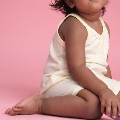 jungle yellow sleeveless leg suit set for gender neutral baby clothing