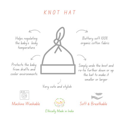 New Born Baby Knot Hat - 100% Organic Cotton Set of 2