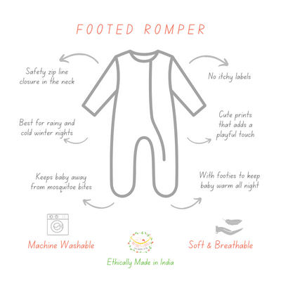 New Born Baby Zippered Grow Suit - Footed Romper - Sleep Suit - 100% Organic Cotton - Zig Zag Blue