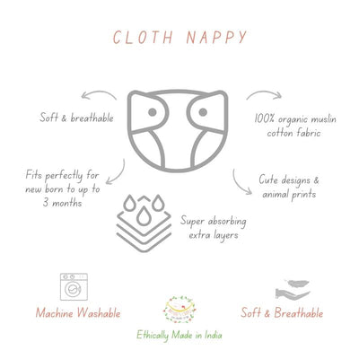 New Born Baby Cloth Nappy - Featuring sophistic 6 layer absorption - 100% Organic Muslin Cotton - Pure White