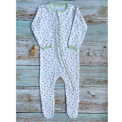 New Born Baby Zippered Grow Suit - Footed Romper - Sleep Suit - 100% Organic Cotton - Star Gazing