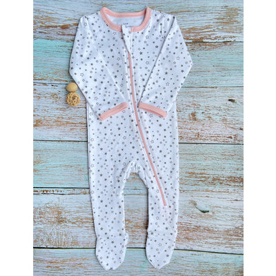 New Born Baby Zippered Grow Suit - Footed Romper - Sleep Suit - 100% Organic Cotton - Star Gazing