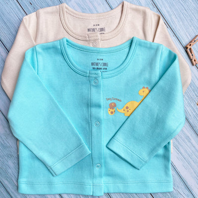 New Born Baby Full Sleeve  Top Set Of 2 - 100% Organic Cotton - Dino & Butterfly
