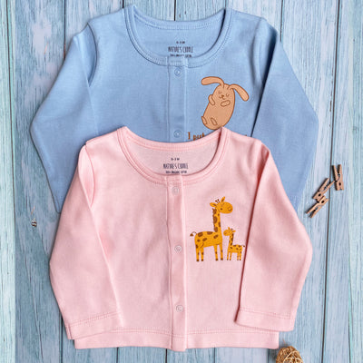New Born Baby Full Sleeve Top Set Of 2 - 100% Organic Cotton - Giraffe & Rabbit