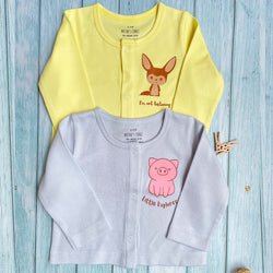 New Born Baby Full Sleeve Top Set Of 2 - 100% Organic Cotton - Fox & Pig