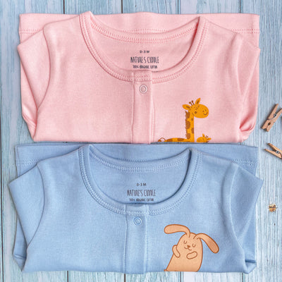 New Born Baby Full Sleeve Top Set Of 2 - 100% Organic Cotton - Giraffe & Rabbit