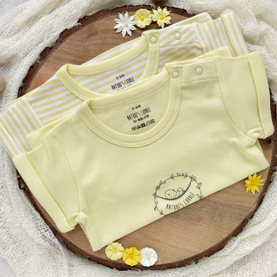 100% organic cotton set of two baby tees  soft pastel colours yellow colour and match with natures cuddle shorts