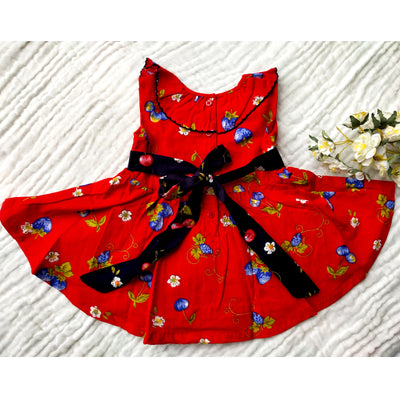 Red Floral Printed Fit Flare Frock - Nature's Cuddle