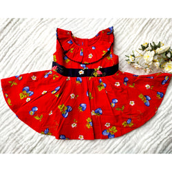 Red Floral Printed Fit Flare Frock