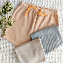 ORGANIC STRIPE RIB TIE FRONT SHORT